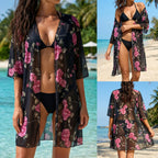 Damen eleganter transparenter Strandüberwurf mit floralem Design R&B