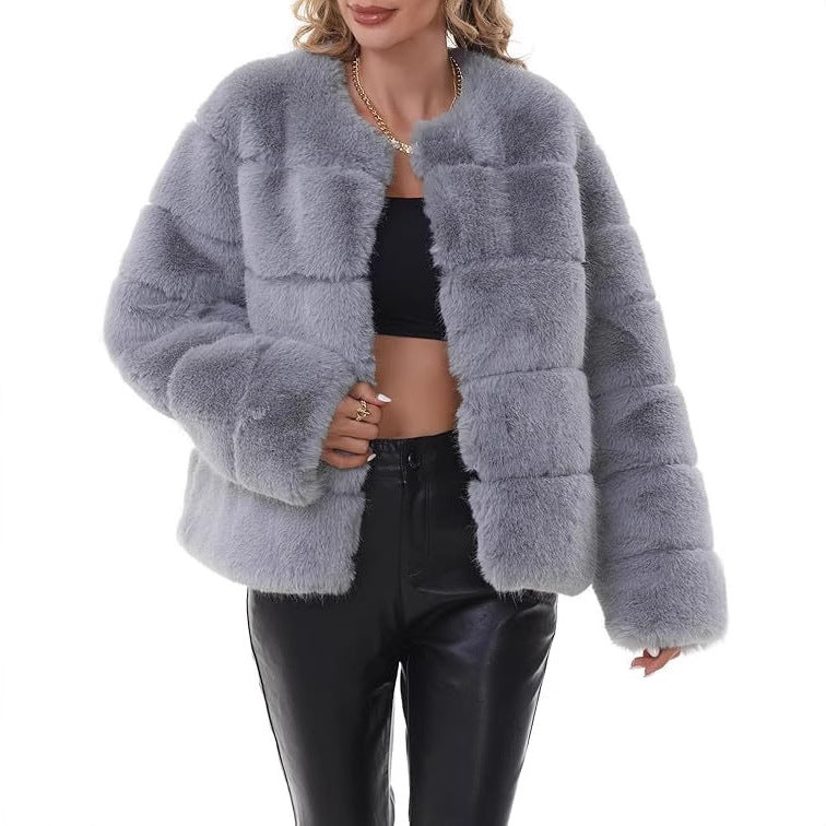 Damen Flauschige Kunstpelzjacke R&B