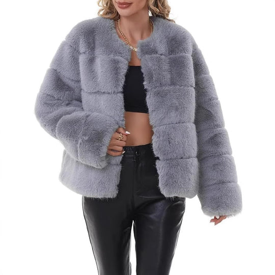 Damen Flauschige Kunstpelzjacke R&B