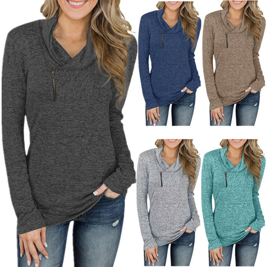 Damen gemütlicher Pullover mit Kragen und Reißverschluss R&B