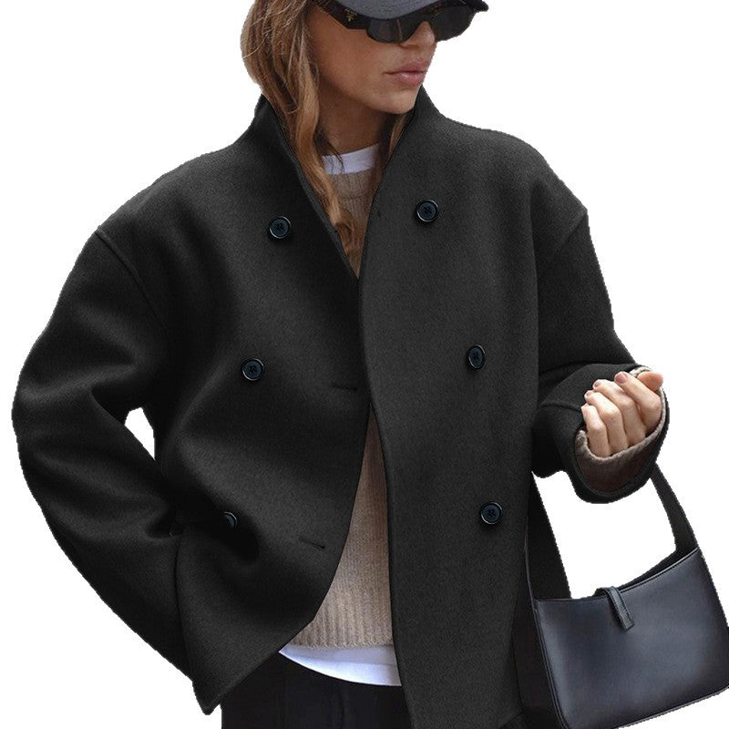 Damen modische Wolljacke mit doppelter Knopfleiste und ausgefallenem Schnitt R&B