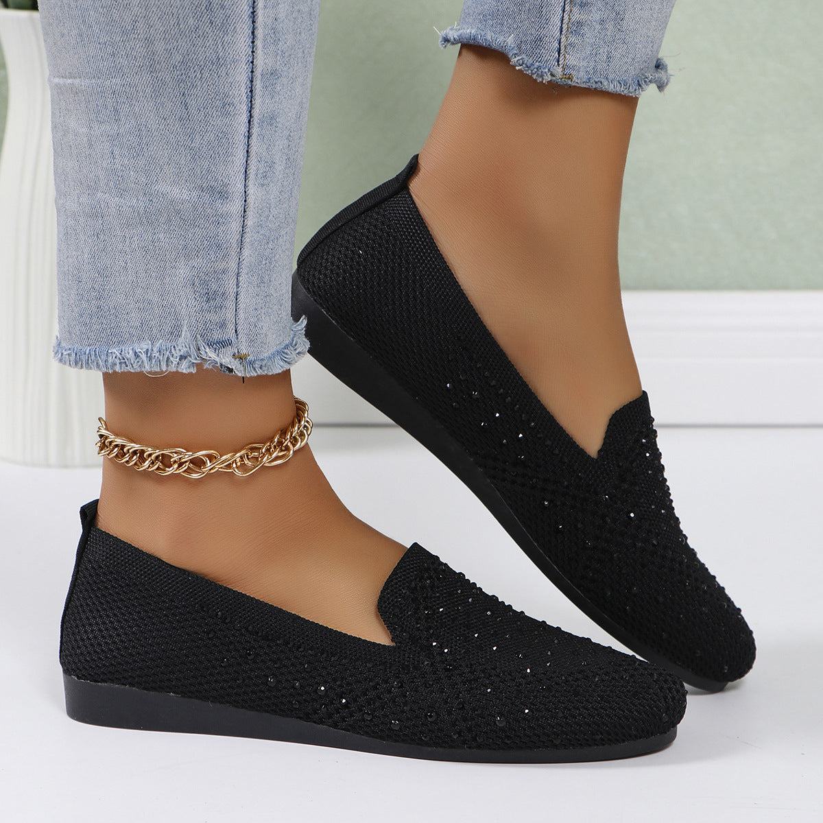 Damen Bequeme Mokassins mit funkelnden Strass-Akzenten R&B