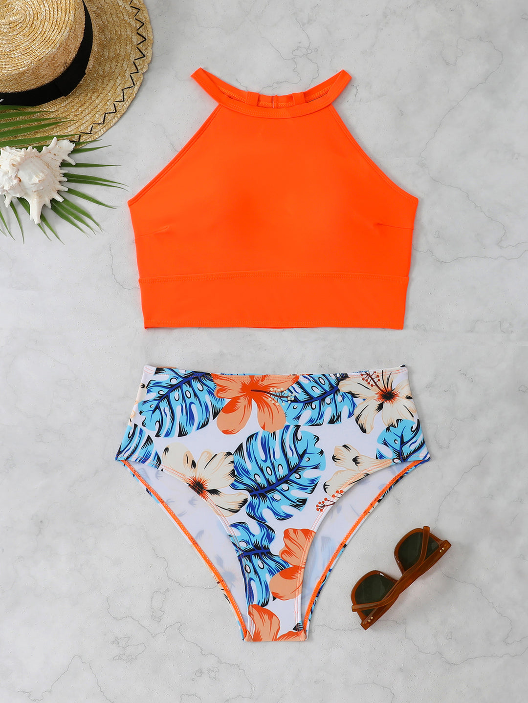 Damen Sportliches Bikini-Set mit hoch geschnittenem Unterteil und modernem Rücken R&B