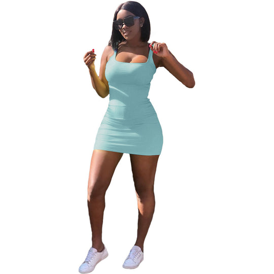 Damen Figurbetontes Minikleid mit schmalen Trägern und Rippstruktur R&B