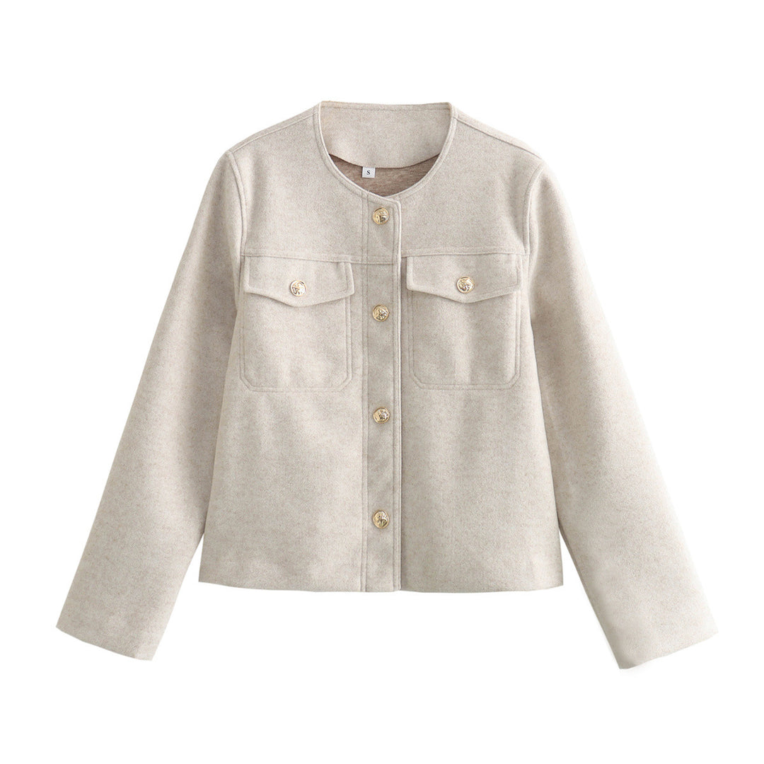 Damen elegante Bouclé-Jacke mit Knopfdetails und praktischen Taschen R&B