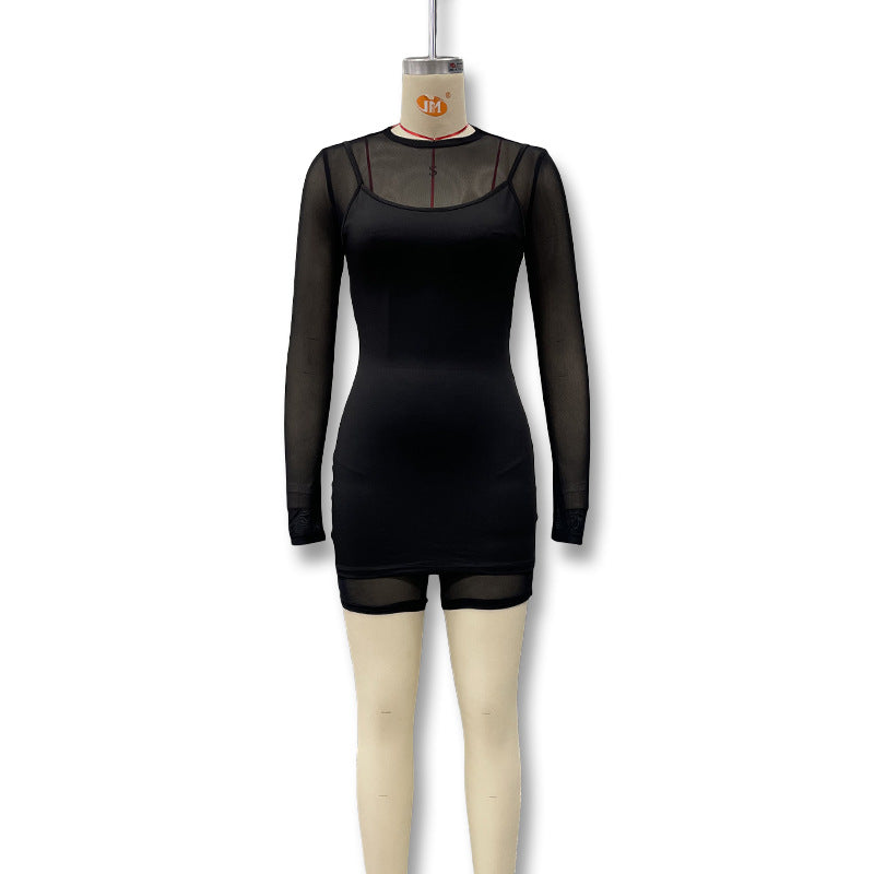 Damen Bodycon Kleid mit transparenten Ärmeln und figurbetontem Schnitt R&B
