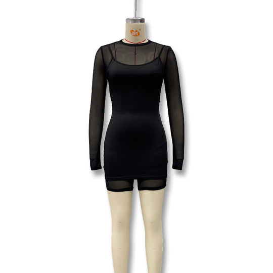 Damen Bodycon Kleid mit transparenten Ärmeln und figurbetontem Schnitt R&B