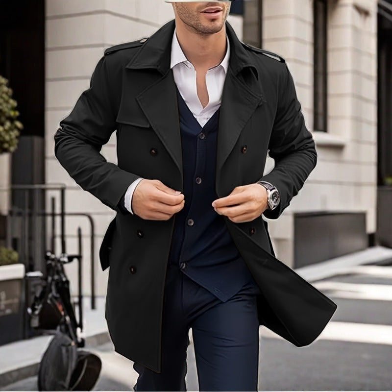 Herren Doppelt-knopf Trenchcoat mit praktischen Taschen R&B