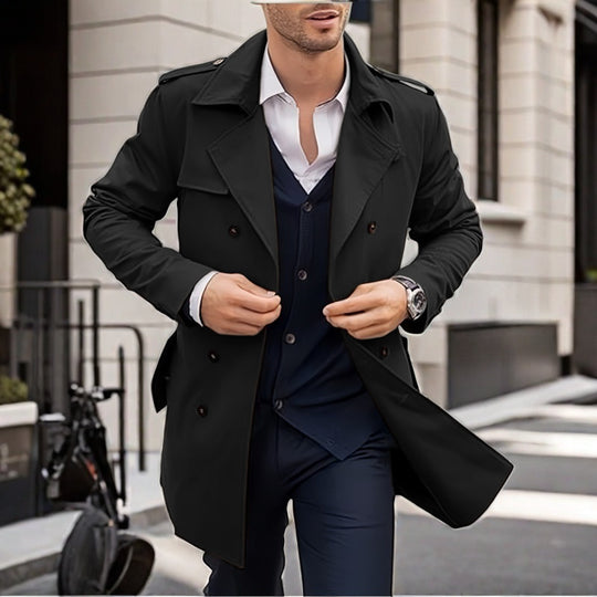 Herren Doppelt-knopf Trenchcoat mit praktischen Taschen R&B