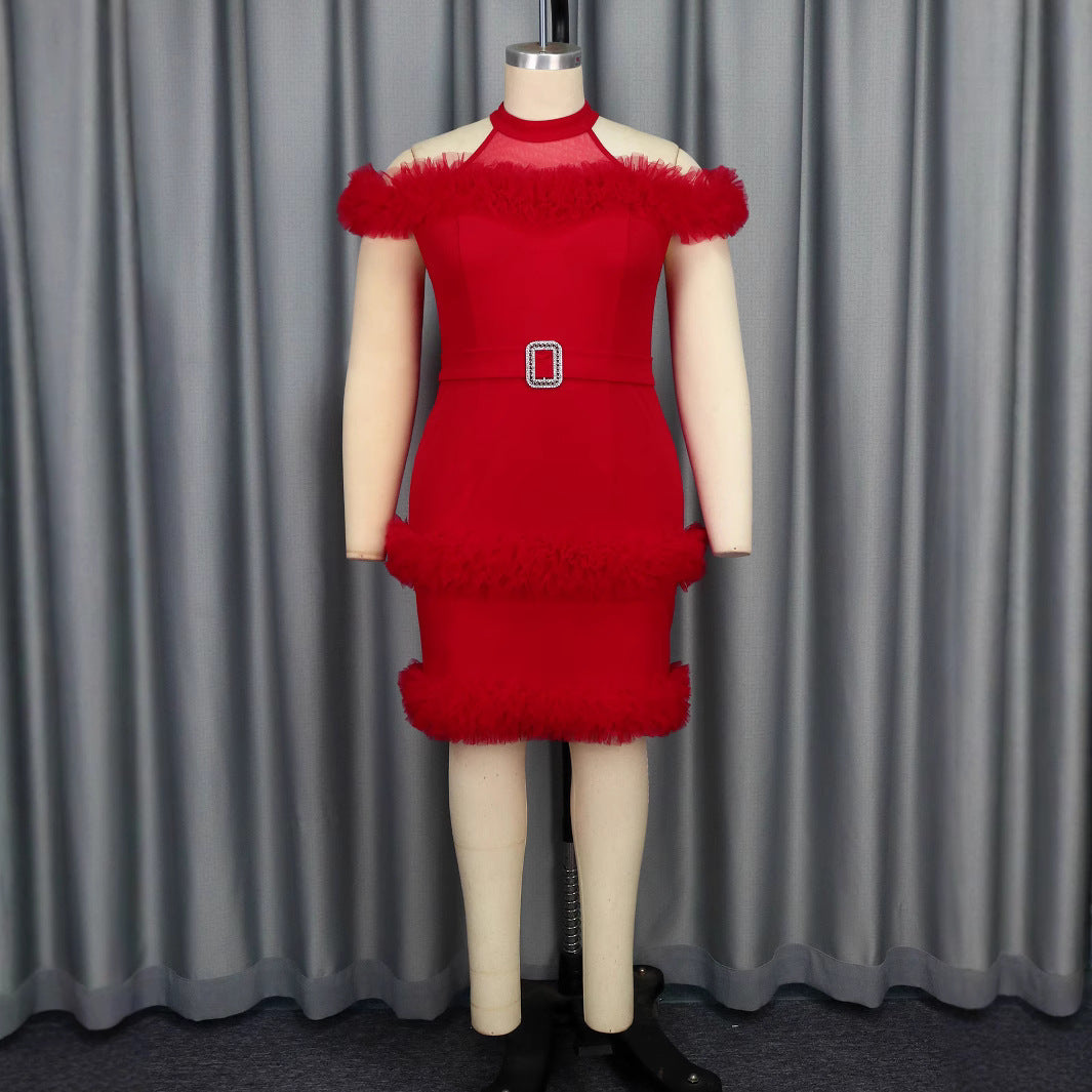 Damen elegantes Kleid mit fransigen Akzenten R&B
