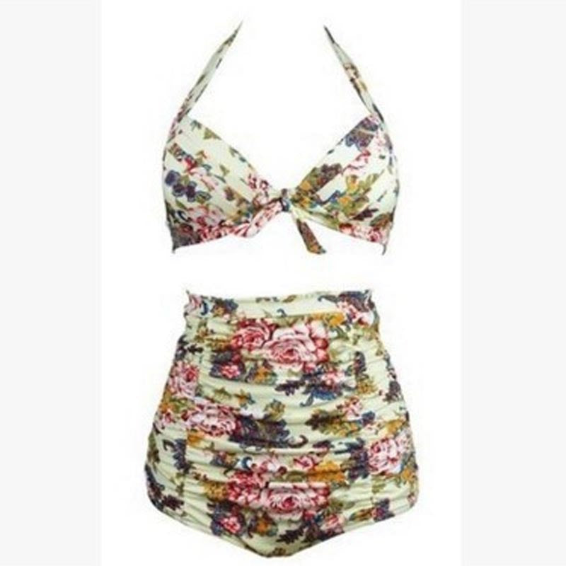 Damen Hoch tailliertes Bikini-Set mit floralem Design und Raffungen R&B