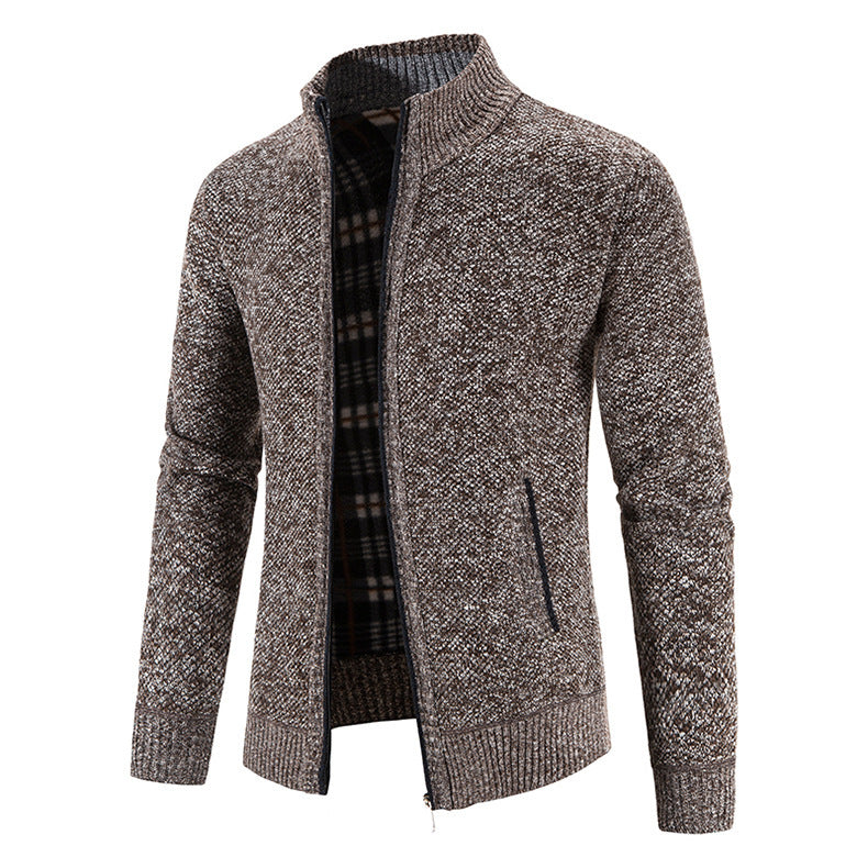 Herren Strickjacke mit modernem Stehkragen und praktischen Taschen R&B