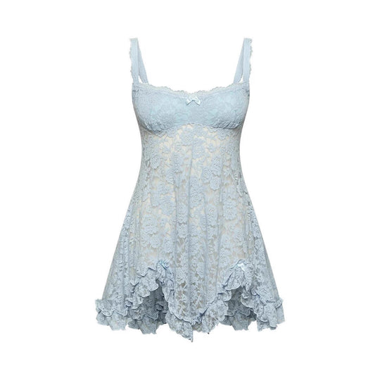 Damen Spitzen-Lingerie-Kleid mit Rüschendetails und verstellbaren Trägern R&B