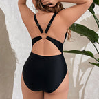 Damen Einteiler Badeanzug mit tiefem V-Ausschnitt und stützendem Design R&B