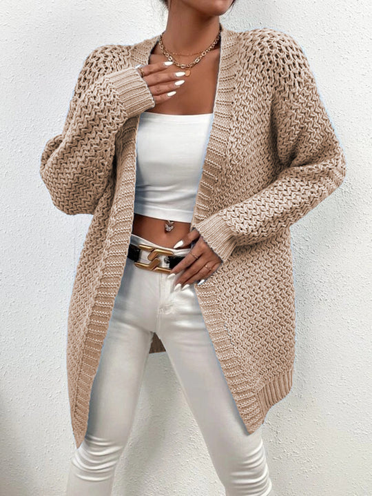 Damen Strickjacke mit offener Front und luftiger Häkelstruktur R&B
