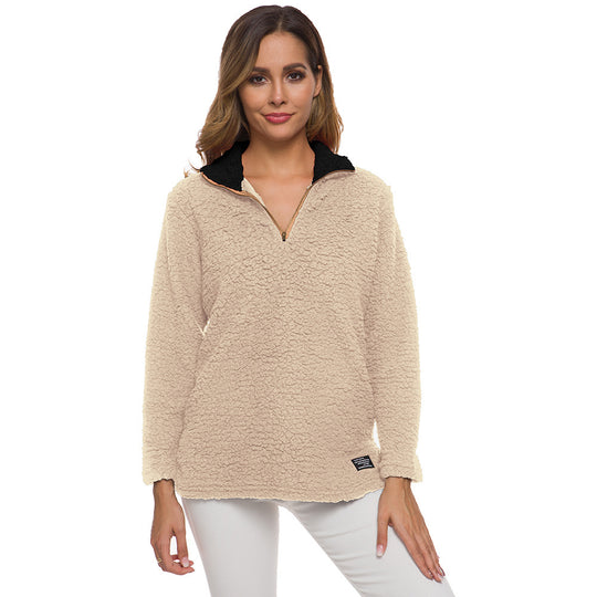 Damen kuscheliger Fleece-Pullover mit hohem Kragen und Reißverschluss R&B