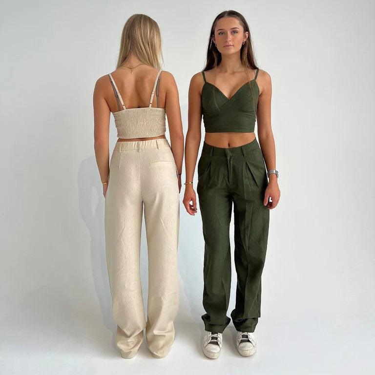 Damen lässiges Zweiteiler-Set mit cropped Oberteil und weiten Hosen R&B