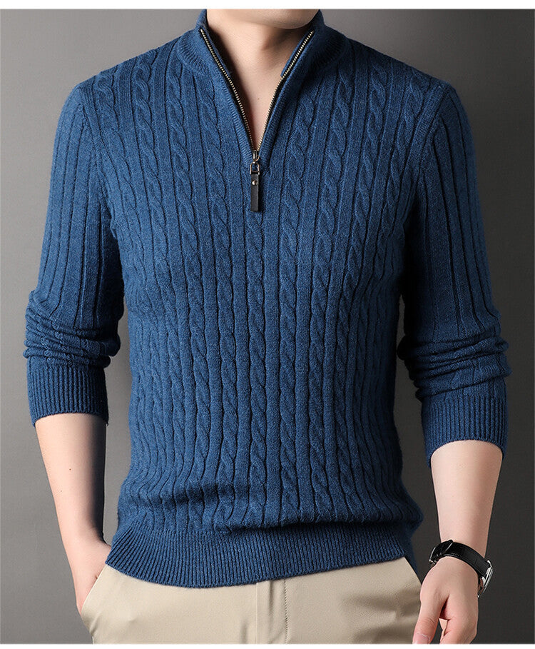 Herren Pullover mit Zipper und strukturiertem Zopfmuster R&B