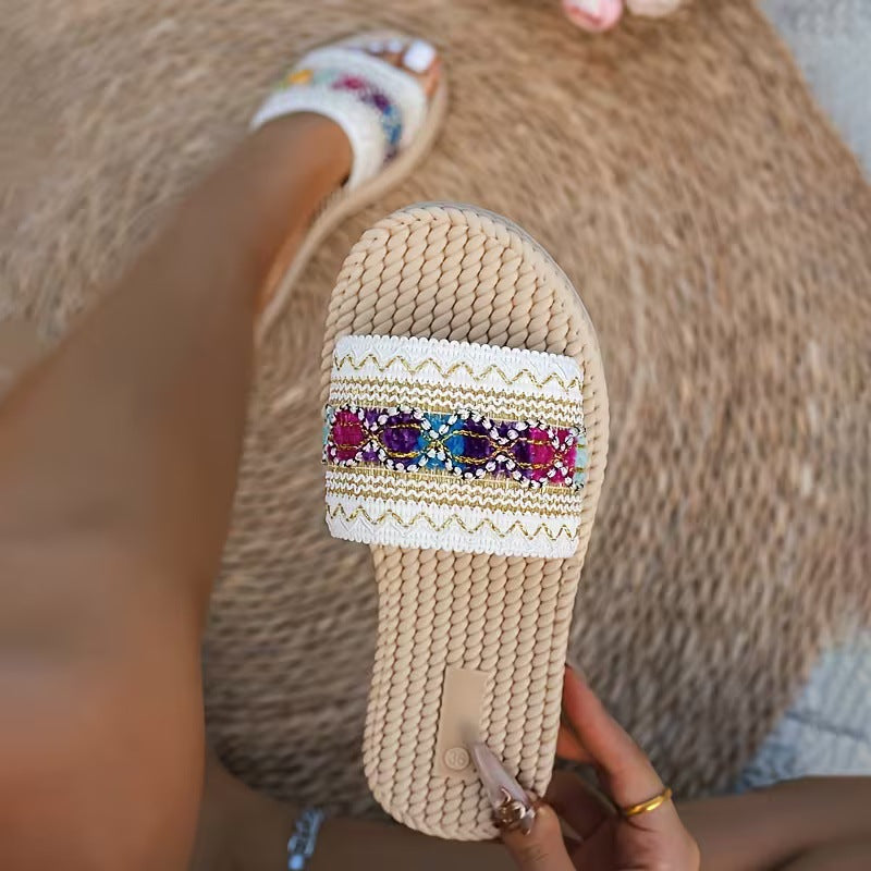 Damen modische Strandsandalen mit bunten Stickereien und ergonomischer Sohle R&B