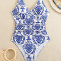 Damen eleganter Einteiler Badeanzug mit romantischem Blumenmuster R&B