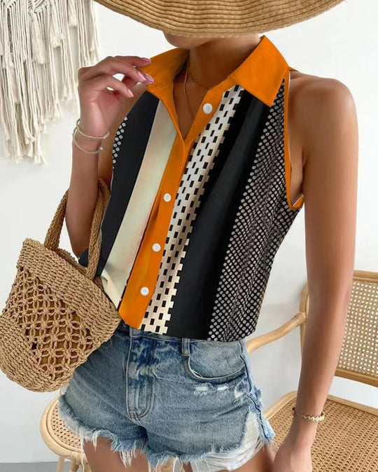 Damen ärmelloses Blusenshirt mit modernem geometrischem Design Heidi-Mode
