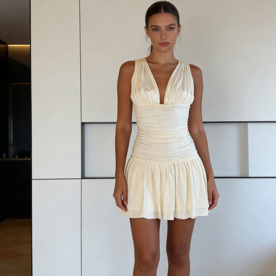 Damen Figurnahes Sommerkleid mit gerafftem Oberteil und voluminösem Rock R&B