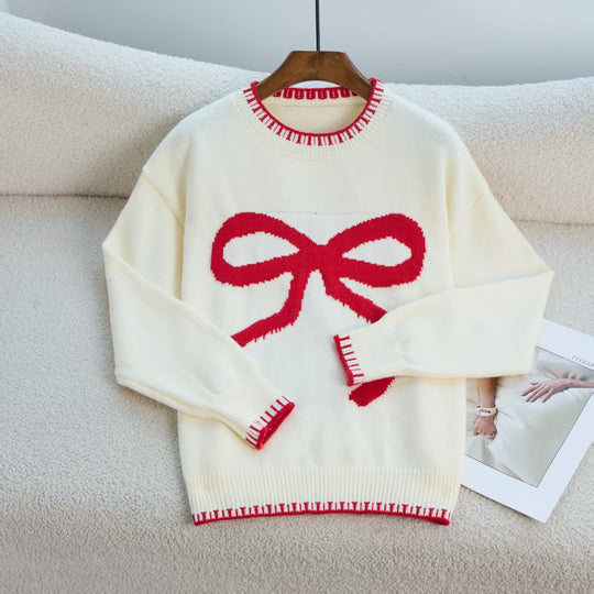 Damen Gemütlicher Sweatpullover mit Schleifenmotiv und bequemen Ärmeln R&B