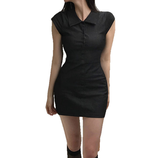 Damen Figurbetontes Hemdkleid mit kurzen Ärmeln und klassischem Kragen R&B