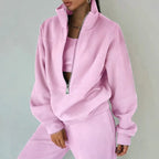 Damen Lässiger Oversized-Hoodie und Jogginghose Set mit Praktischem Reißverschluss R&B