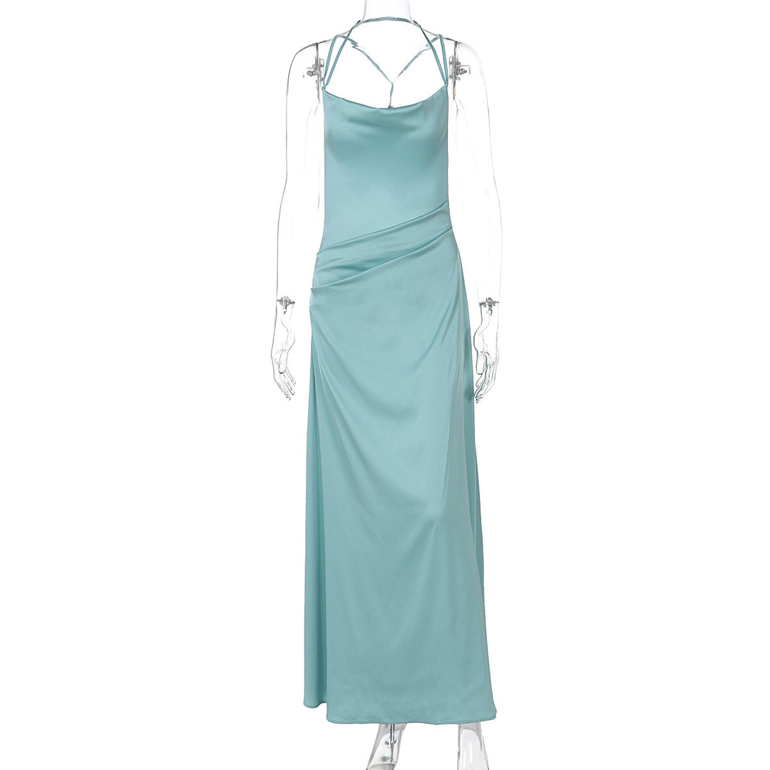 Damen Elegantes Satin-Maxikleid mit raffinierten Spaghetti-Trägern R&B