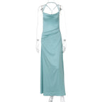Damen Elegantes Satin-Maxikleid mit raffinierten Spaghetti-Trägern R&B
