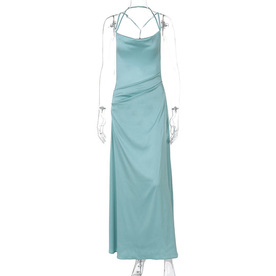 Damen Elegantes Satin-Maxikleid mit raffinierten Spaghetti-Trägern R&B