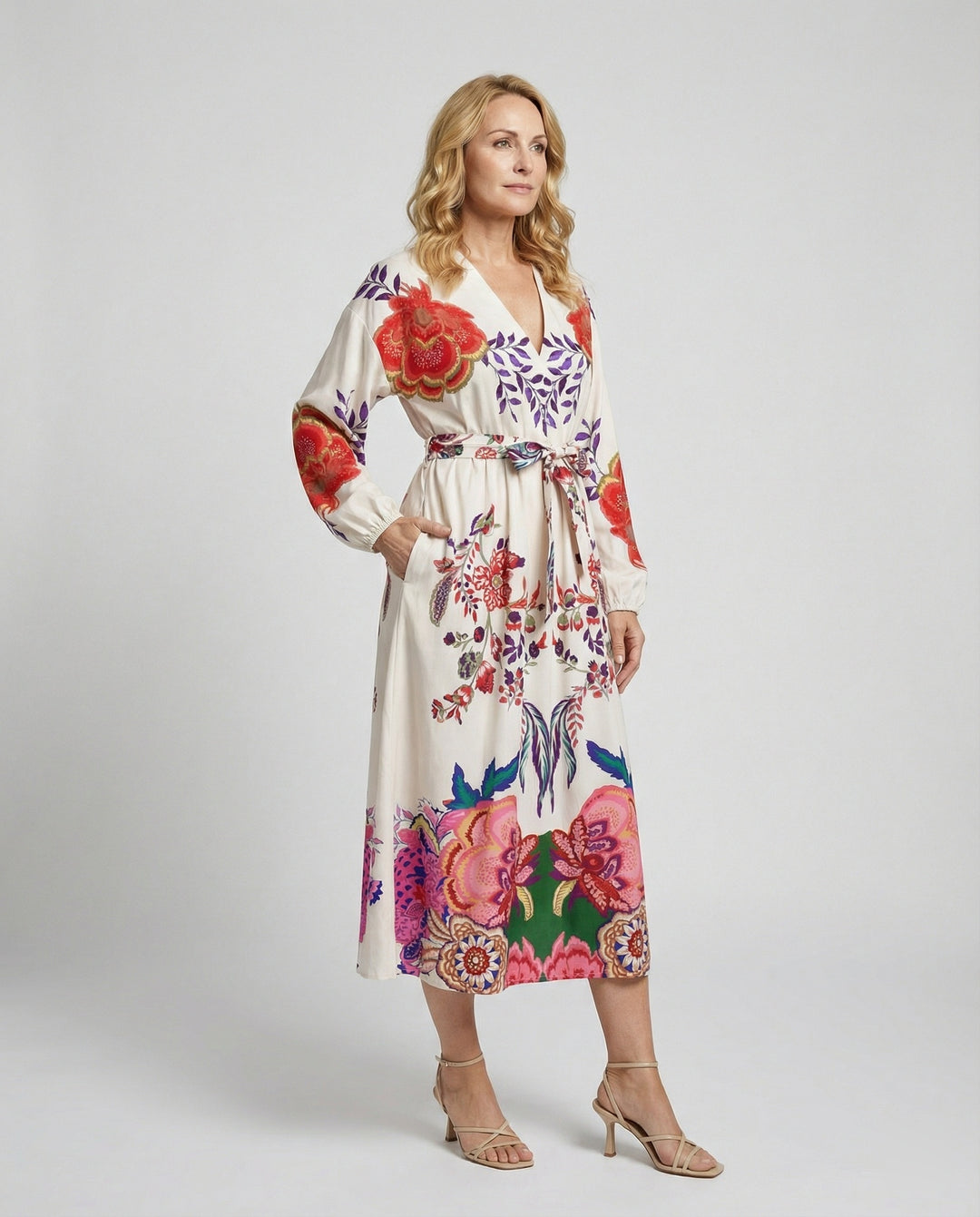 Damen Midikleid mit Gürtel elegant