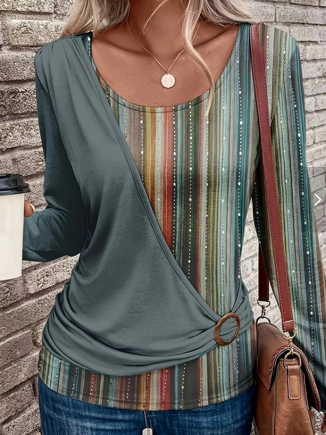 Damen Wickeloberteil mit modischem Ringdetail und attraktiven Streifen R&B