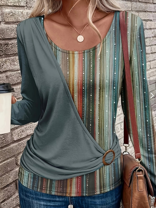 Damen Wickeloberteil mit modischem Ringdetail und attraktiven Streifen R&B