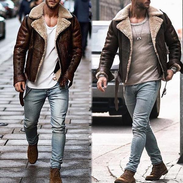 Herren jacke mit schickem Kunstfellkragen R&B