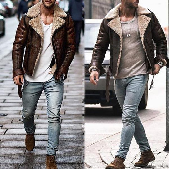 Herren jacke mit schickem Kunstfellkragen R&B