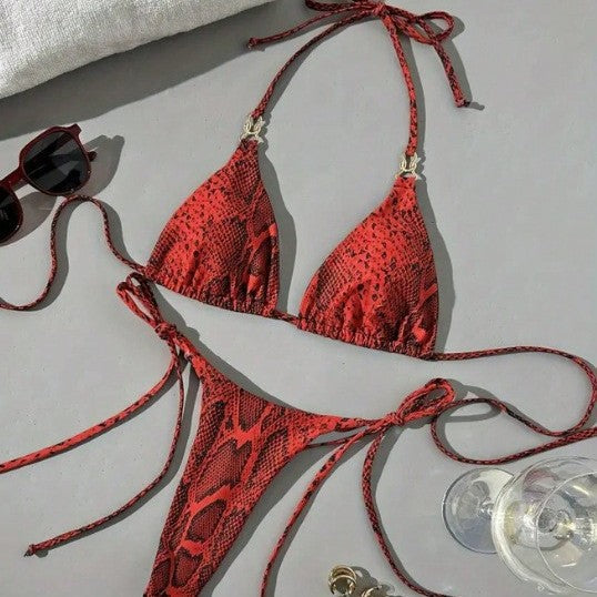 Damen Triangel-Bikini mit schickem Schlangenmuster R&B