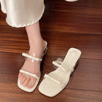 Damen elegante Slide-Sandalen mit transparentem Obermaterial und komfortablem Blockabsatz R&B