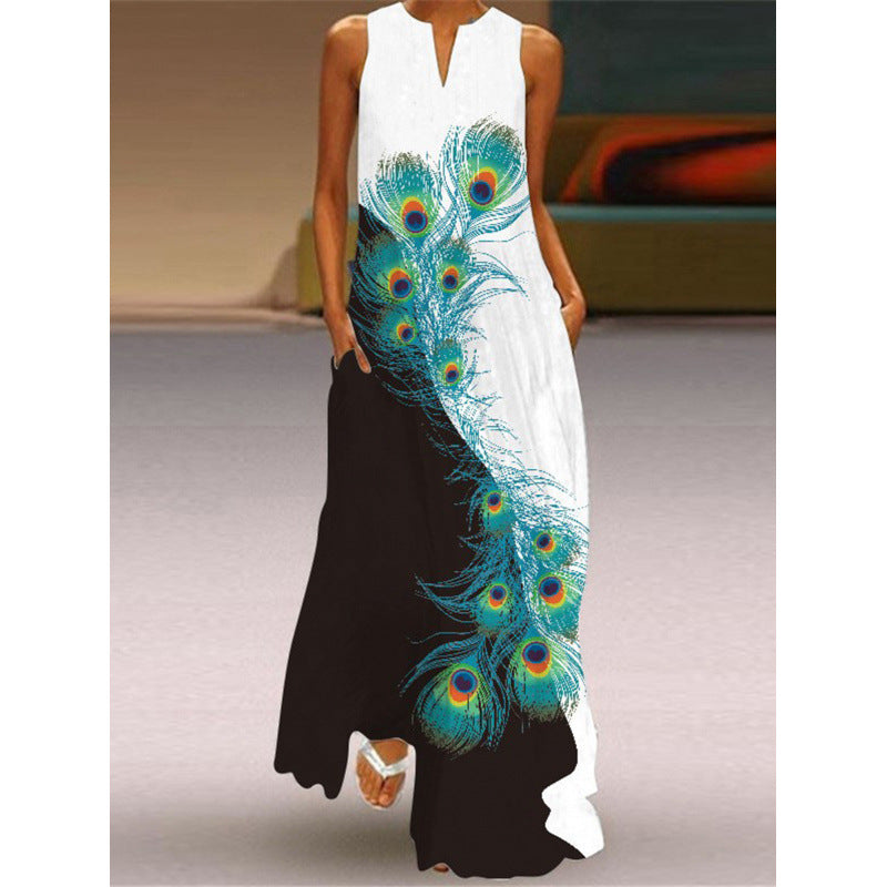Damen Maxikleid mit elegantem floralem Design und seitlichen Taschen R&B