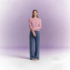 Damen Weite Jeans mit hohem Bund und Falten
