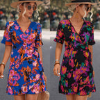 Damen Wickelkleid mit floralen Akzenten und elegantem Taillengurt R&B