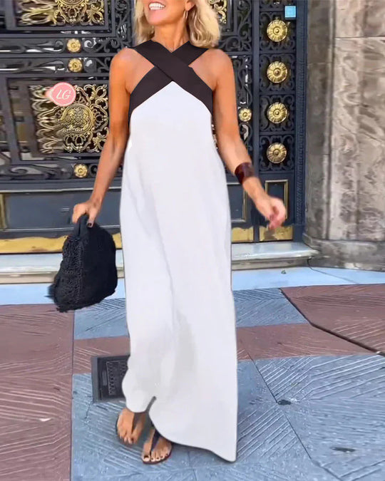 Damen Langes Maxikleid mit Cross-Over-Trägern und elegantem Schnitt R&B