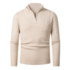 Herren nan Feinstrick-Halbzip-Pullover mit strukturierter Wellenoptik und Stehkragen R&B