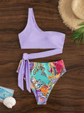 Damen Zweiteiliges Bikini-Set mit asymmetrischem Oberteil und stilvollem Wickel-Design R&B