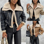 Damen cropped Bikerjacke mit Lammfell R&B