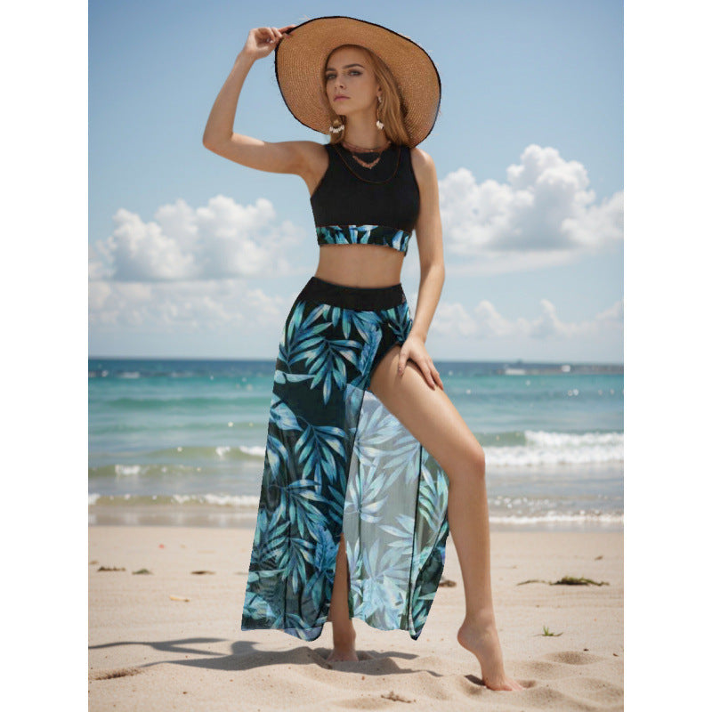 Damen Strandkleid mit modischem Hochschnitt und funktionalem Wickel-Design R&B