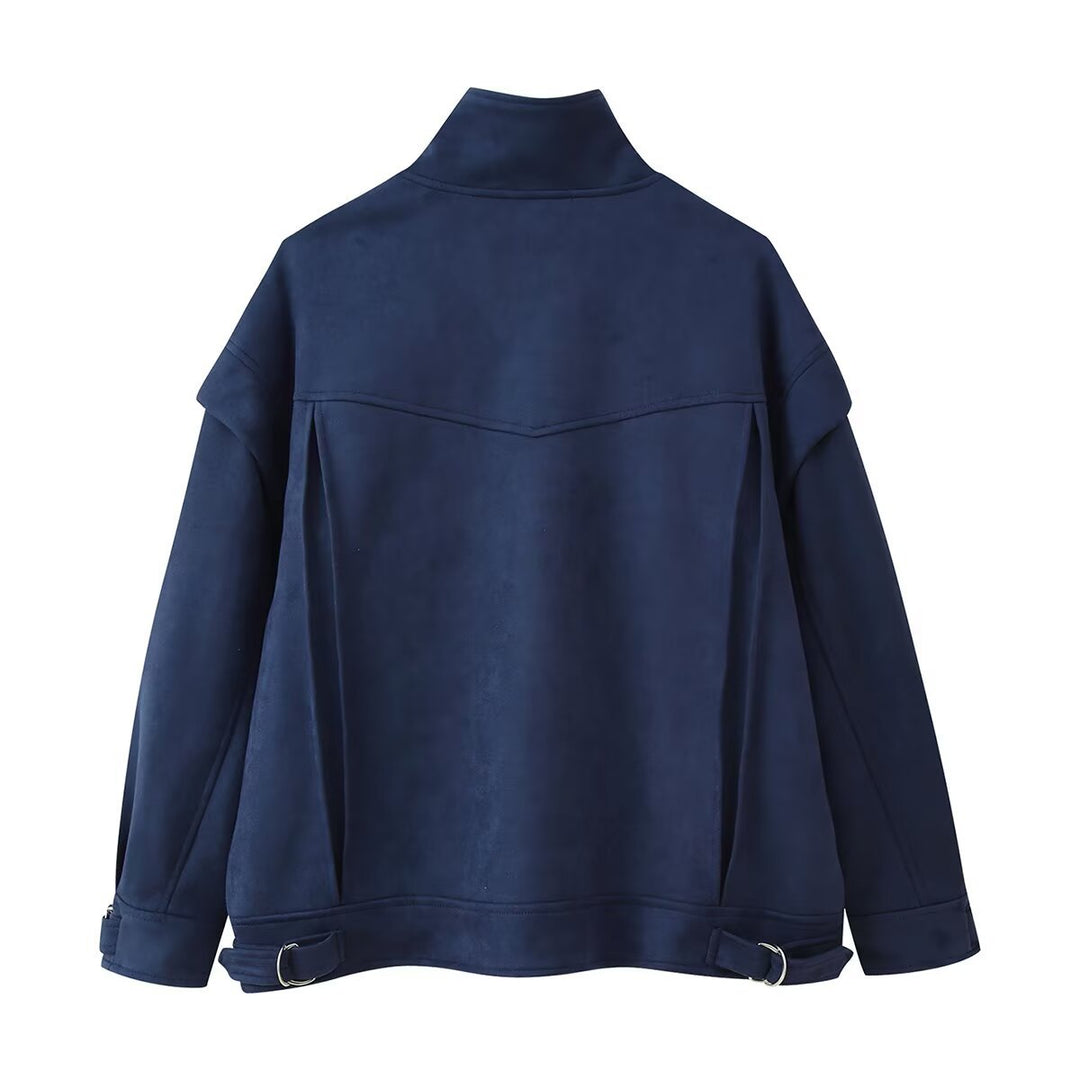 Damen Modische Utility-Jacke mit hohen Kragen und praktischen Taschen R&B