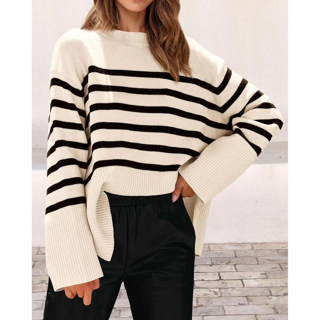 Damen modischer Oversized-Pullover mit Streifenmuster R&B