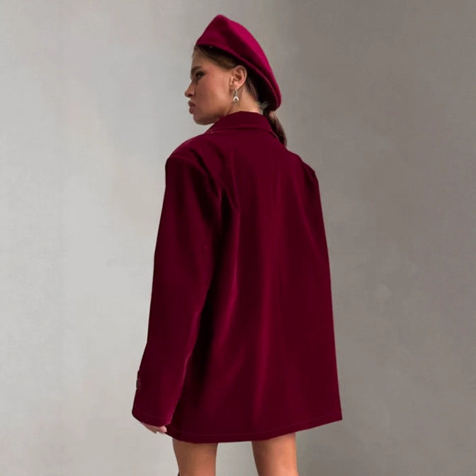 Damen Veloursjacke im modernen Oversized-Stil mit praktischen Taschen R&B